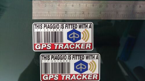 This PIAGGIO Is Fitted with a GPS Tracker Stickers Decal x2 Alarm Lock Antitheft - Afbeelding 1 van 7