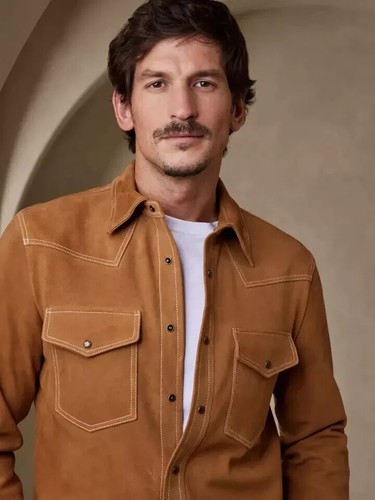 Men's Brown Shirt Handmade New Fashionable Genuine Soft Suede Leather Casual - Picture 3 of 6
