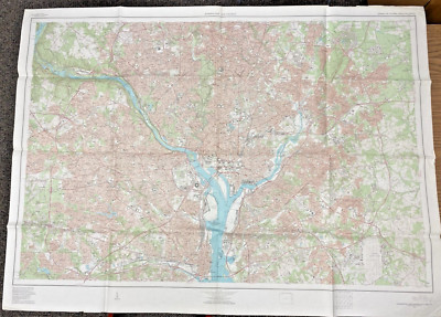 Large Vintage 1965 Folding Paper Wall Map of Washington DC and Vicinity ~50''x67''