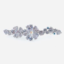 USA Flower BARRETTE Hair Clip Hairpin use Swarovski Crystal Elegant Silver J41