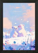 Two Polar Bears in a Snowy Landscap Framed Wall Art Poster Canvas Print Picture