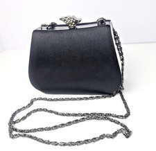 Jessica Mcclintock Clutch Purse Satin Cocktail Rhinestone Clamshell Top Clasp