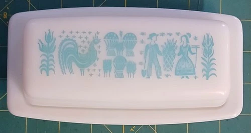 Vintage Pyrex Turquoise Amish Butterprint Butter Dish & Lid
