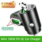 Mini 100W Pull Ring Car Charger PD QC Fast Charging Car Phone Charger Adapter 