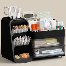Desk Organizer with Pen Pencil Holder for Desk, Pen Organizer with 2 Drawers, De