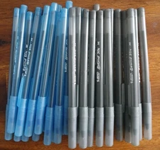 24 Bic Round Stic Xtra-life ballpoint pens, Medium Blue & Black New