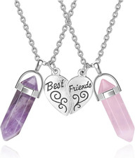 BFF Necklace for 2 - Matching Heart Best Friends Crystal Pendant Necklaces Frien