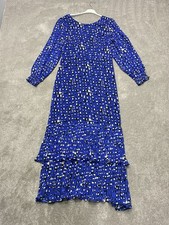 Kaleidocope Maxi Dress UK 10 Blue Tiered Pleated Long Sleeve Abstract Evening