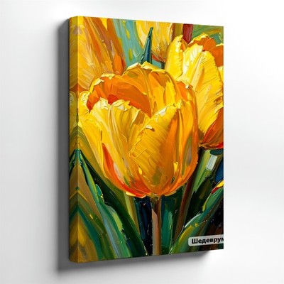Nature Canvas Yellow Tulip Flowers Oil Painting Floral Aesthetic Office Print