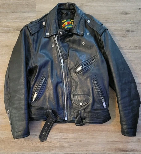 UNDERCOVER Giacca nera vintage vera pelle oro PLG motociclista taglia 44 con fondina segreta