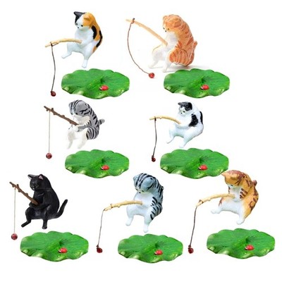 Fishing Kitten Figurines FishTank Decorations Handmade Garden Figurine