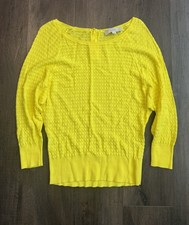 Ann Taylor Loft Open Knit Crochet Long Sleeve Sweater Women's Sz XS yellow