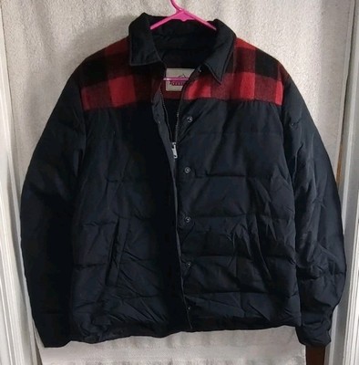 PENFIELD Men's Black Corduroy Red Plaid  Puffy Down Jacket Coat Size Large