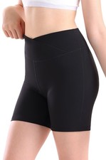 Girls V Cross Waist Athletic Shorts, Kids Soft Bike Volleyball Yoga Dance Run...