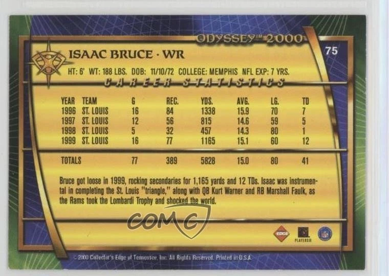 2000 Collector's Edge Odyssey Retail Isaac Bruce #75 HOF - Image 2 of 2