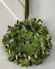 17  Grinch Inspired Fabric Rag Door Wreath Fabric Christmas Decor