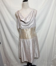 Adrianna Papell Metallic Silver Champagne Fit-and-Flare Cocktail Dress Y2K