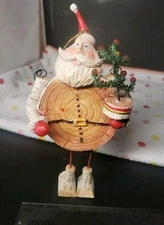 Primitive Style Log Santa Sparkle Ornament Country