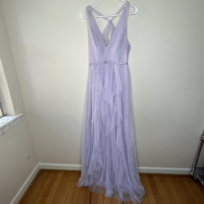 Vera Wang White Purple Tulle V Neck Bridesmaid Maxi Dress Size 2 | eBay