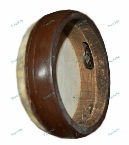 Khanjeera Hand Drum Percussion Dhapli Heena Work Goat Skin Cover Wooden Carnatic - Picture 4 of 9