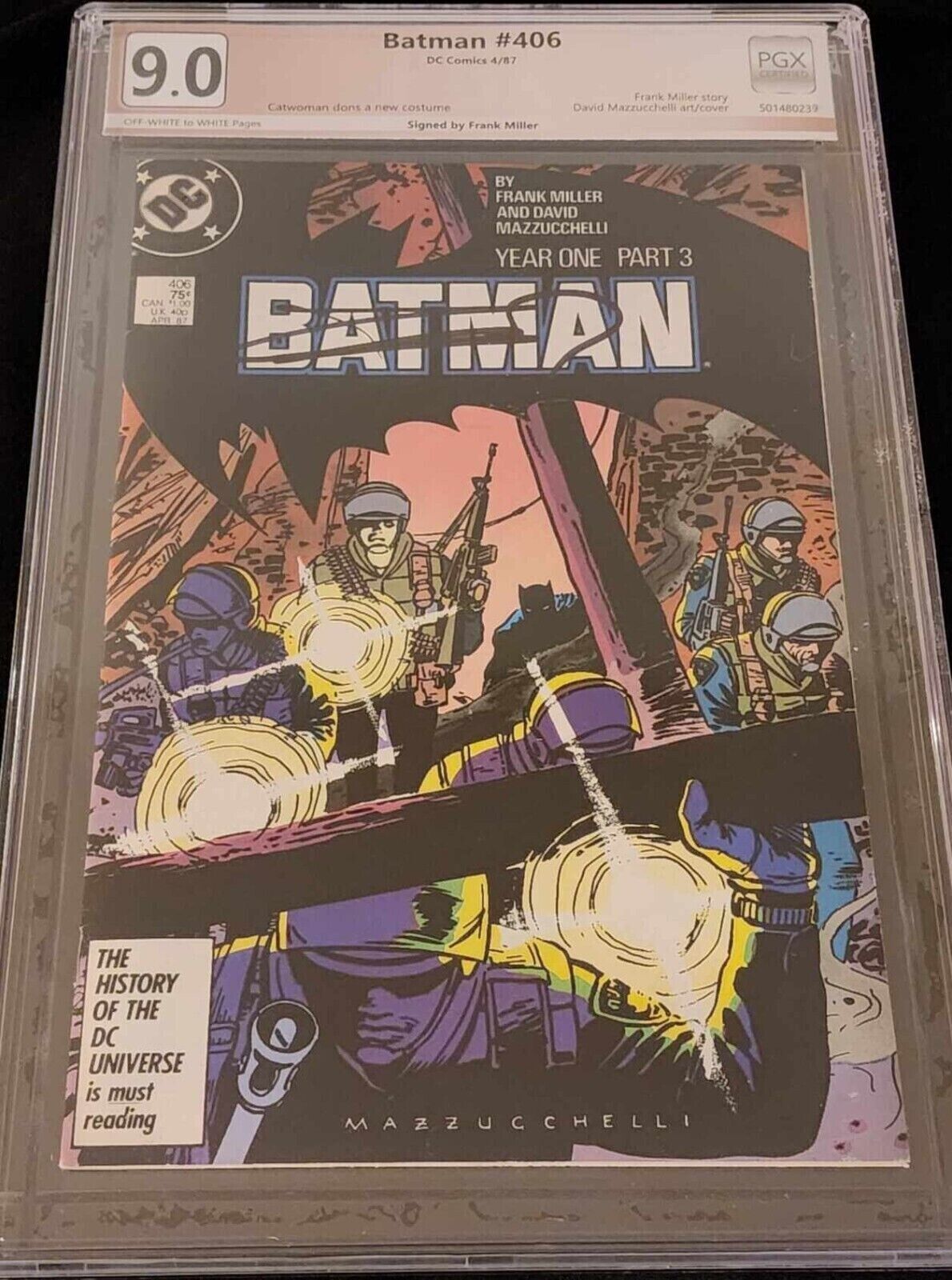 Batman #406 - GRADED 9.0 - Signed by Frank Miller - Year One - White Pages 1987