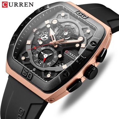 CURREN Tonneau/Barrel Multifunction Chronograph Calendar Waterproof Quartz Watch