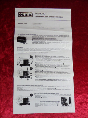 ''Eumig Mark 60'' Stummfilmprojektor. Original Bedienungsanleitung.
