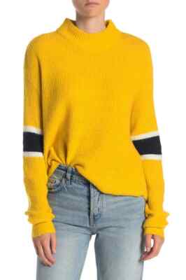 John Jenn Varsity Stripe Mock Neck Pullover Sweater, Size S
