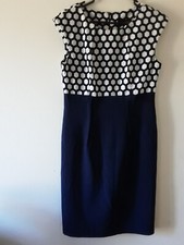 CONNECTED APPAREL Dress Womens Size 8 Navy & White Stretch Office Work