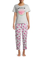 SECRET TREASURES 2 PC GRAY PINK HELLO SUMMER WATERMELON PAJAMAS TOP ,PANTS 2X