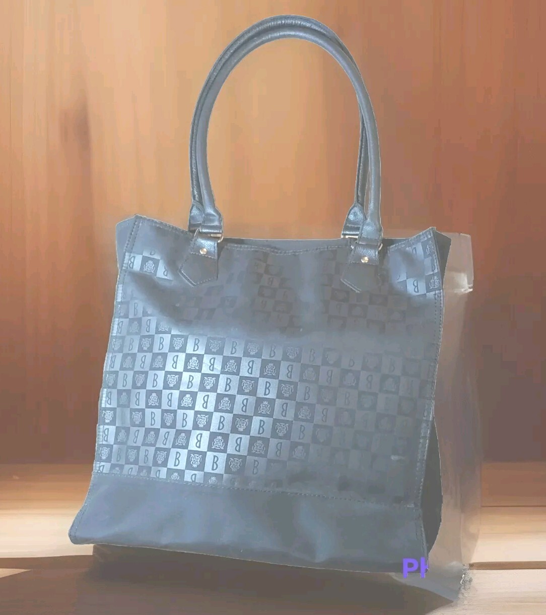 Princess Marcella Borghese Canvas Tote Office Black Logo Purse Leather Handles