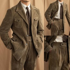 Men's Suit 2 Set Corduroy Fabric Warm Style in Fall Winter for Business Travel