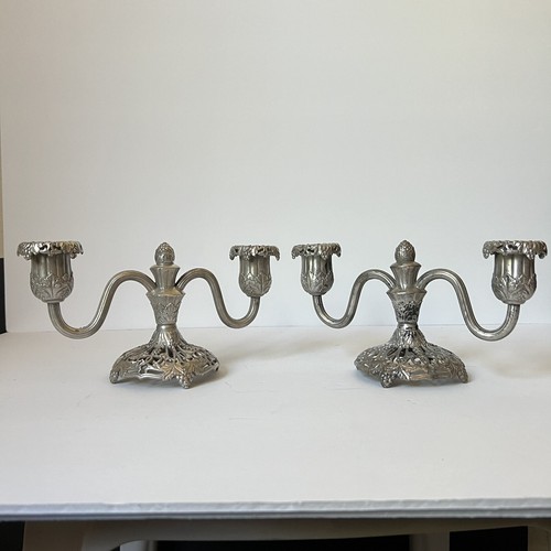 Vtg Pair Forbes Silver Plated Filigree Double Candle Holders Gothic Halloween