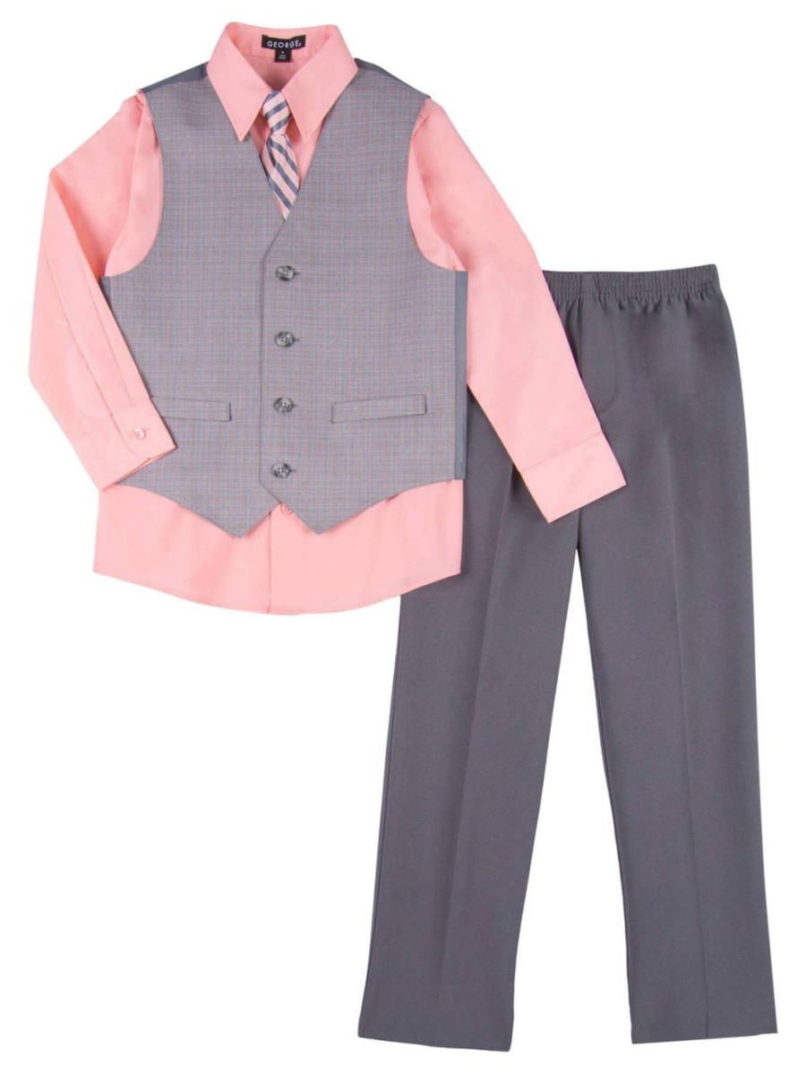 Infant Toddler Boys Suit Peach Gray Dress Up Outfit Shirt Vest - Main Image