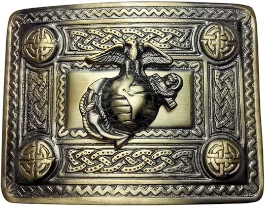 Juego de hebilla de cinturón vintage de cuero negro broche con hebilla de águila americana y prendedor de falda escocesa Foto 4 de 4