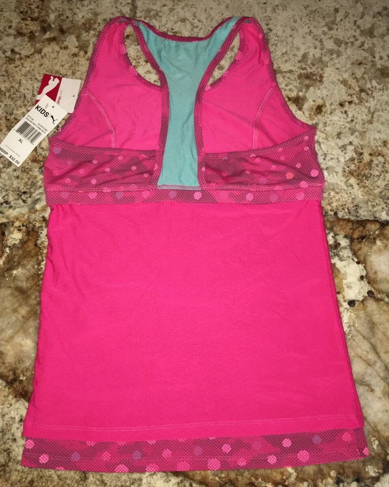 PUMA оптическая точка сетки спортивного тенниса обучение Майка новый молодежи девочек L XL - Изображение 4 из 4