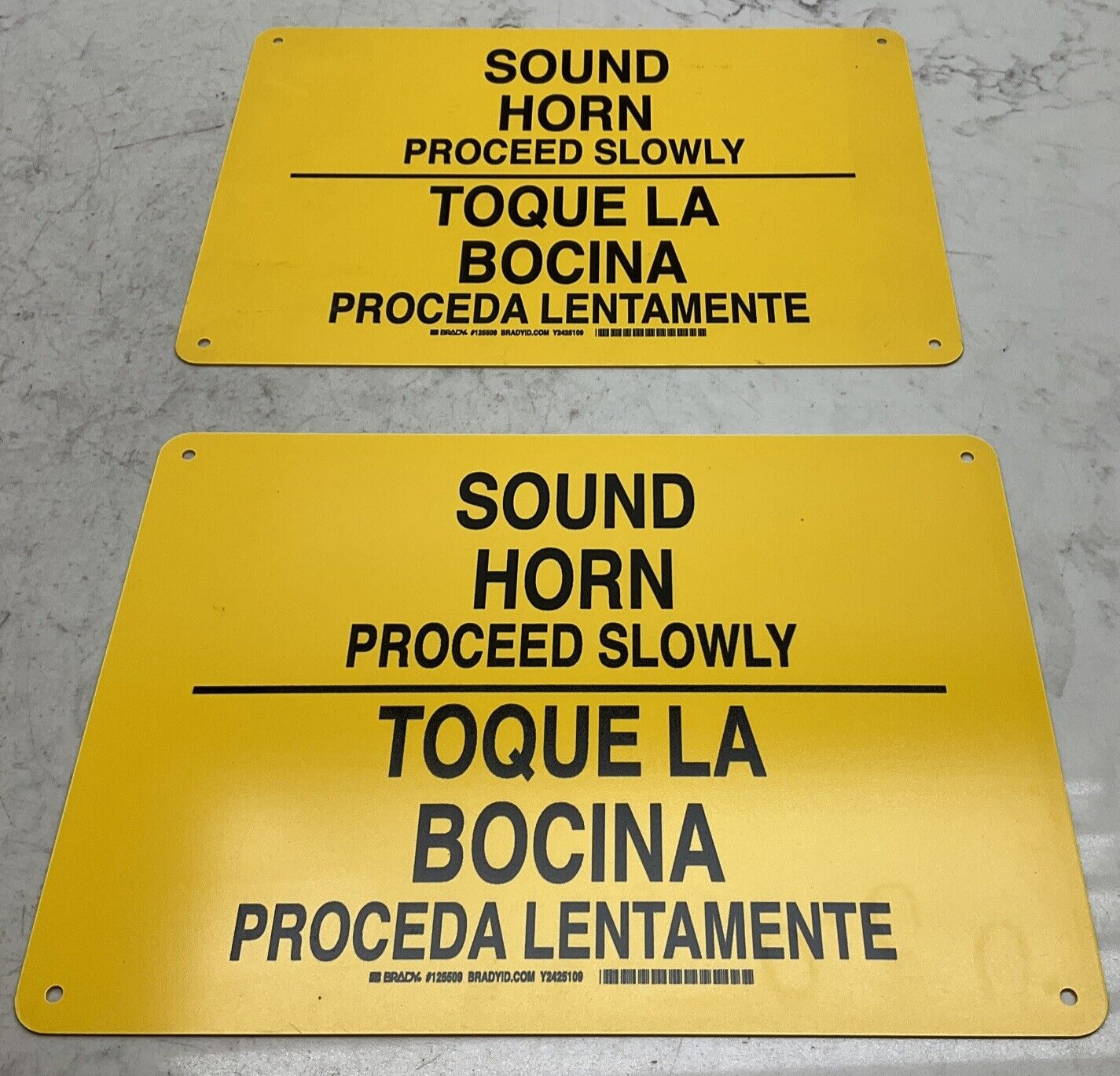 2 Pack Brady 125509 Bilingual Safety Sign 10" Height 14" Width Plastic