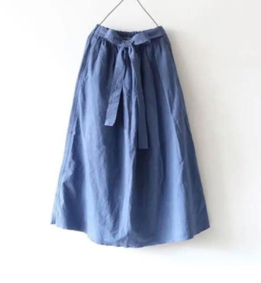 ICHI Antiquites Cotton Gathered Long Skirt indigo dyeing