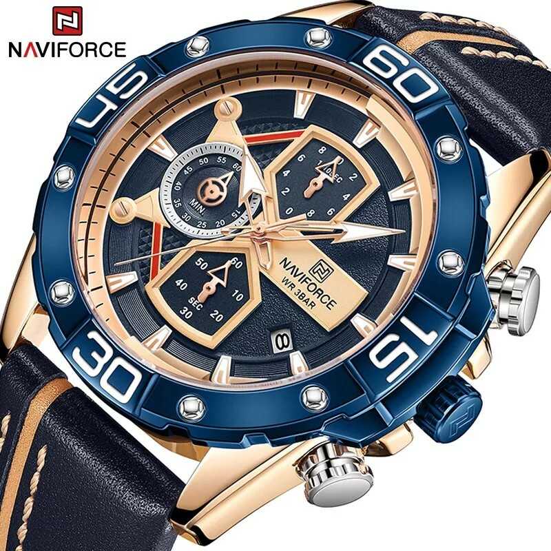 Summer MVMT Style NAVIFORCE Luxury Leather Sport Chronograph Date Quartz Watch