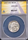 1955 Silver 25c Washington Head Quarter MS 64 ANACS # 7695981 + Bonus