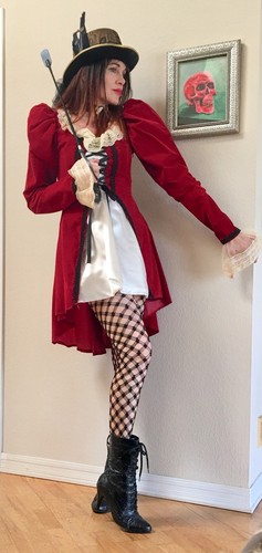 Rubies Victorian Lolita Steampunk Red Velvet Cosplay 3 pc Costume Halloween S - 第 4/12 張圖片