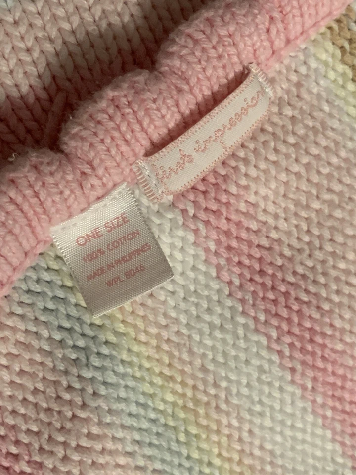 First Impressions Pink Stripe Knit Baby Crib Stroller Blanket — 第 3/3 张图片
