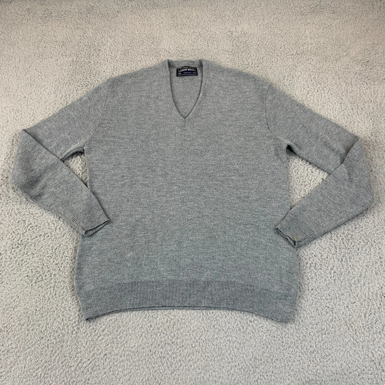 Pull vintage Robert Bruce homme extra large USA Supreme Orlon gris col en V