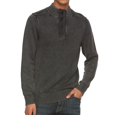 New Men's Rock & Republic Classic-FIt 4-Button Quarter Mockneck Cotton Sweater