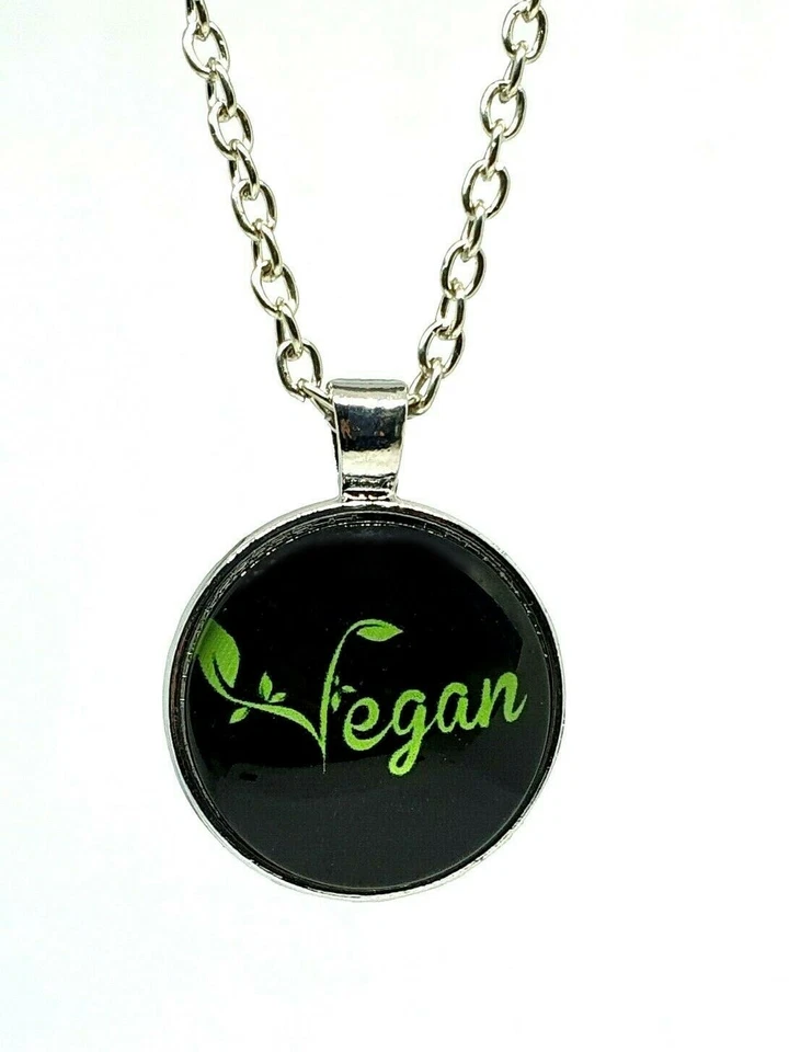 Vegan Necklace Glass Cabochon Pendant 20" Necklace Vegan Proud Statement Jewelry - Image 4 of 4