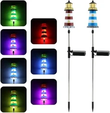 Lighthouse Solar Powered Outdoor Light,2Pack Changing Color Landscape Path Light
