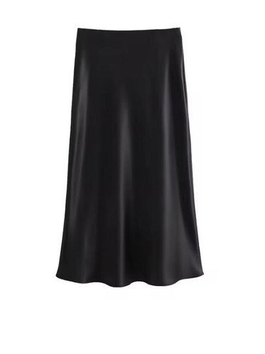 Willshela Women Fashion Satin Solid Pleated Midi Skirt Vintage Mid Elastic Waist - Picture 2 of 22