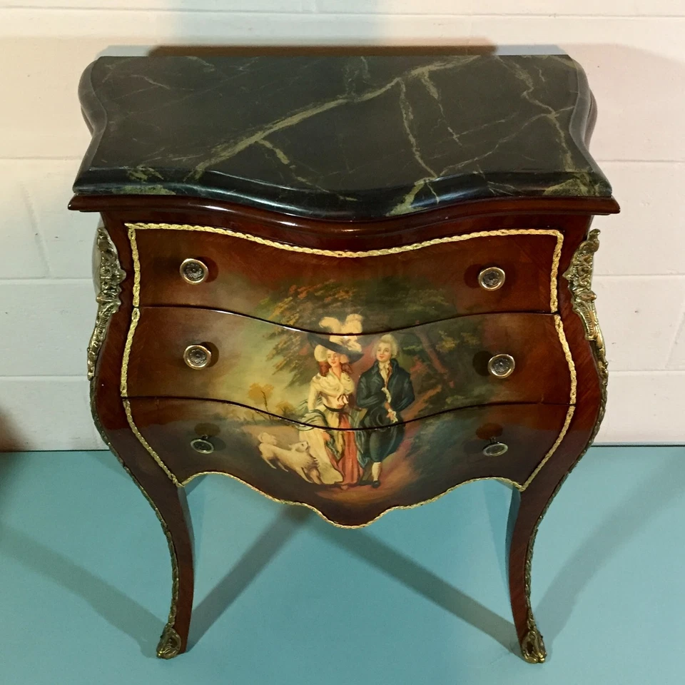Cómoda superior de mármol bomba pintada estilo Luis XV francés de 3 lados *Belleza* Foto 4 de 4