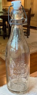 J. MASSE MANCHESTER N.H. (NEW HAMPSHIRE) BLOB TOP BEER W/STOPPER INCLOSURE 9”