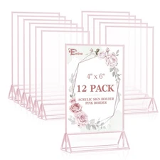 12 Pack Acrylic Sign Holder 4 x 6, Double-Sided Stand up Table Top Sign Holde...